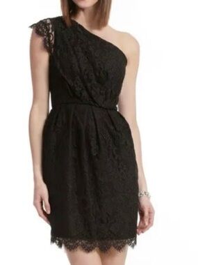 Shoshanna One-Shoulder Black Lace Cocktail Dress